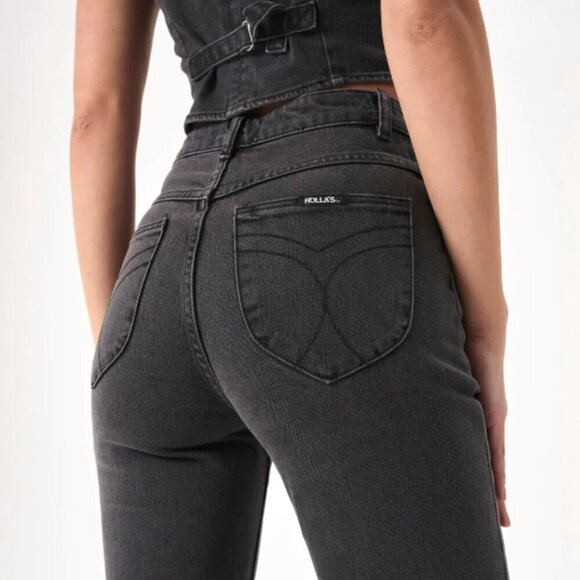 Rollas Eastcoast Flare Wide Leg Crop Jeans Womens 29 Vintage Washed Black - Picture 3 of 6